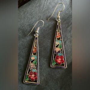 Vintage Estate Floral Cloisonne’ Dangle Earrings